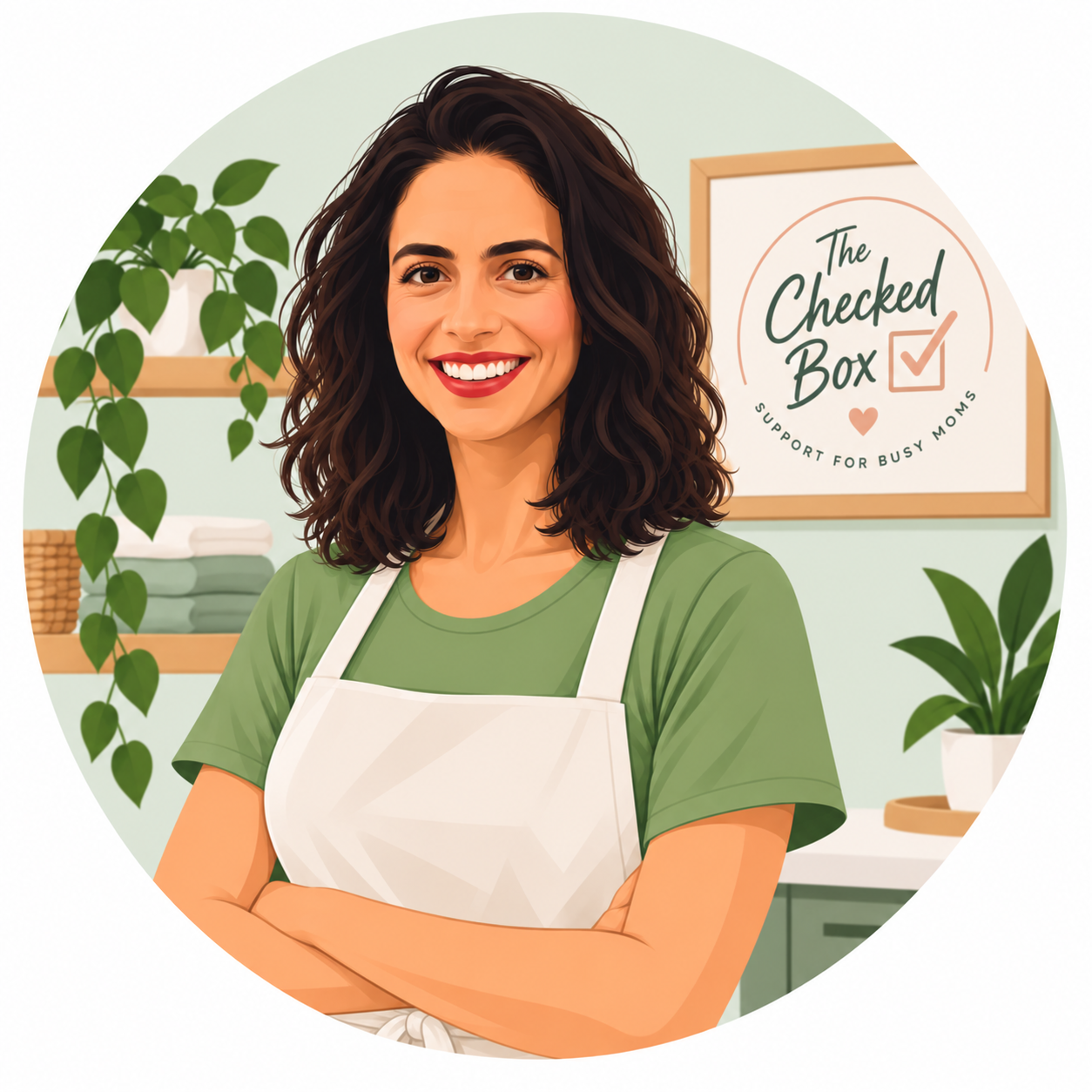 Audrey, founder of The Checked Box, smiling in a bright, organized home