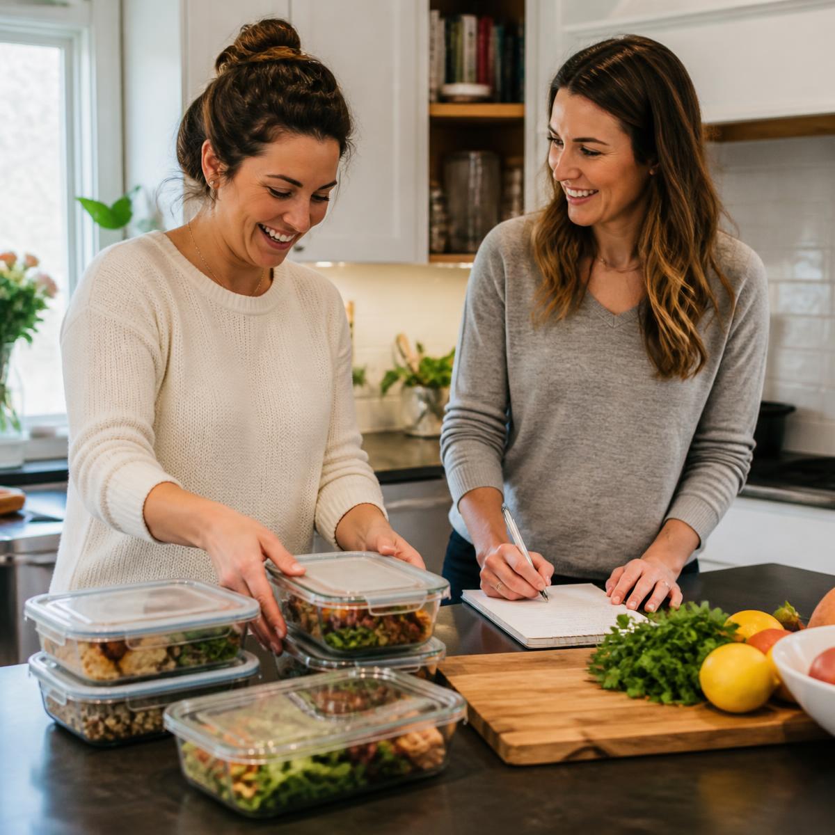 A woman organizing and preparing a bright, welcoming home kitchen